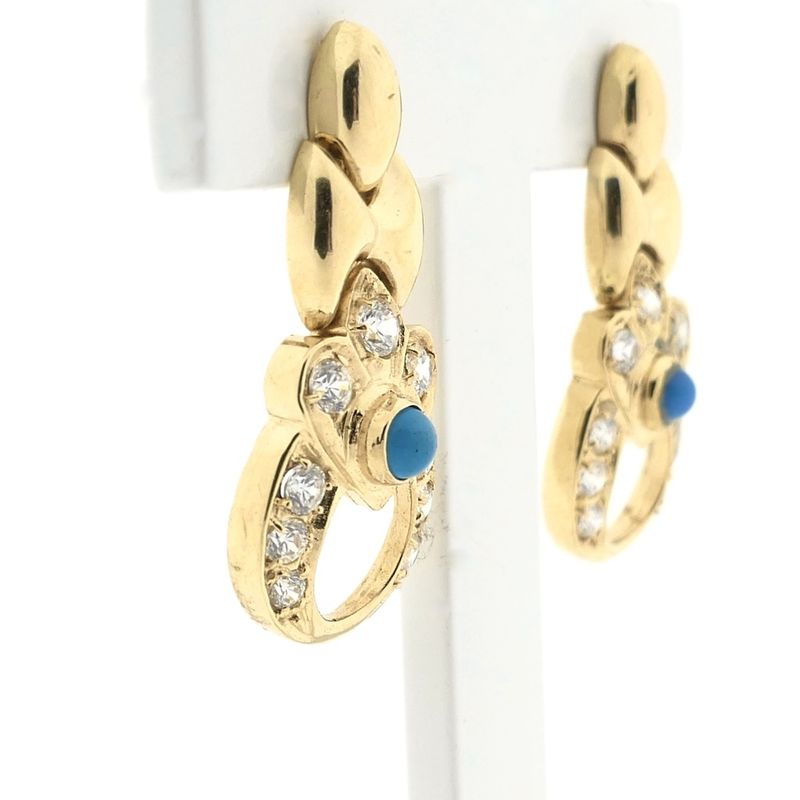Image 3 of Gold earrings with zirconia and turquoise