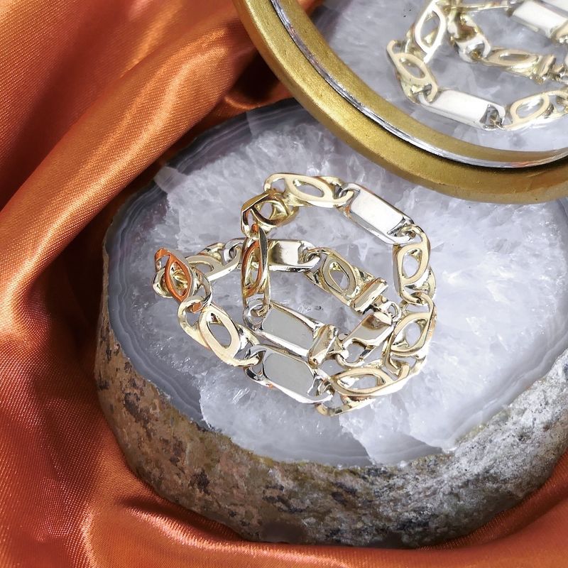 Image 2 of Two-tone gold Figaro link bracelet