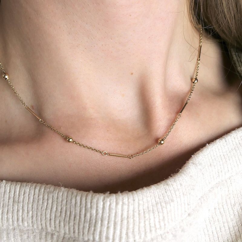 Image 4 of Gold link chain with beads and bars | 43 cm