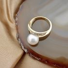 Image 8 of 18 carat gold ring with large pearl and diamonds