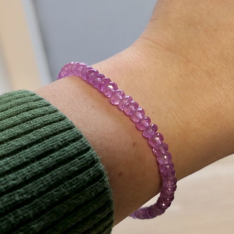 Image 7 of Gold beaded bracelet with pink sapphire | 19 cm