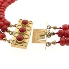 Image 5 of Antique red coral beaded bracelet with gold clasp.