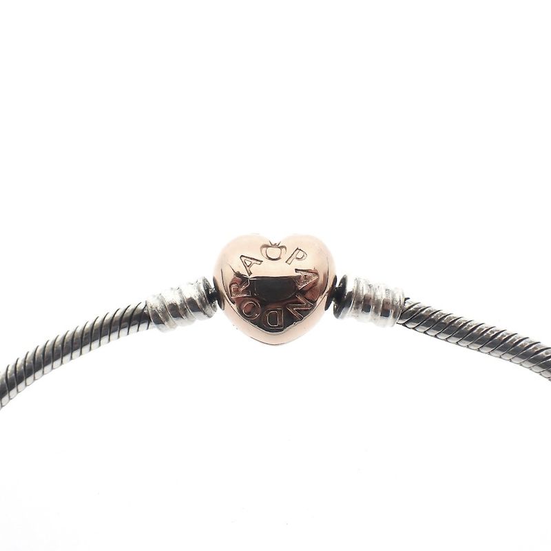 Image 4 of Pandora Moments bracelet; Silver with rose gold-plated clasp; Heart and snake chain | 19.5 cm