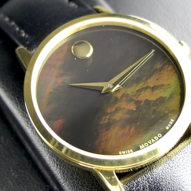 Image 4 of Movado Museum Classic; Gold-plated women's watch with black 'Mother of Pearl' dial; 0607564