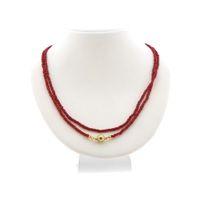 Vintage red coral beaded necklace with gold clasp | 93 cm