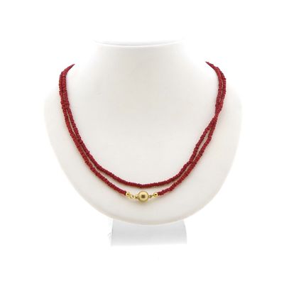 Image 1 of Vintage red coral beaded necklace with gold clasp | 93 cm