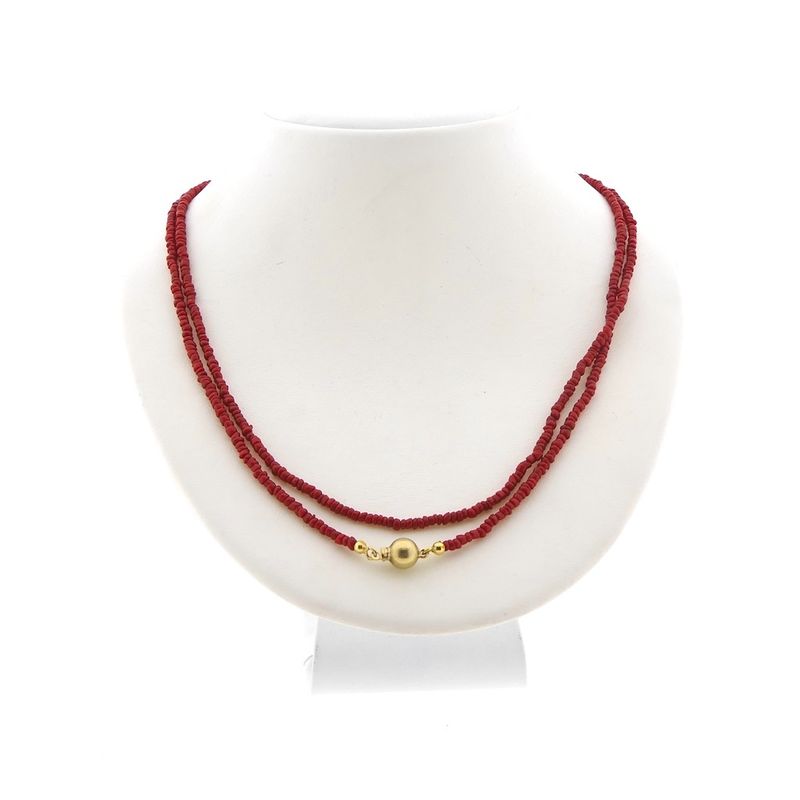Image 1 of Vintage red coral beaded necklace with gold clasp | 93 cm
