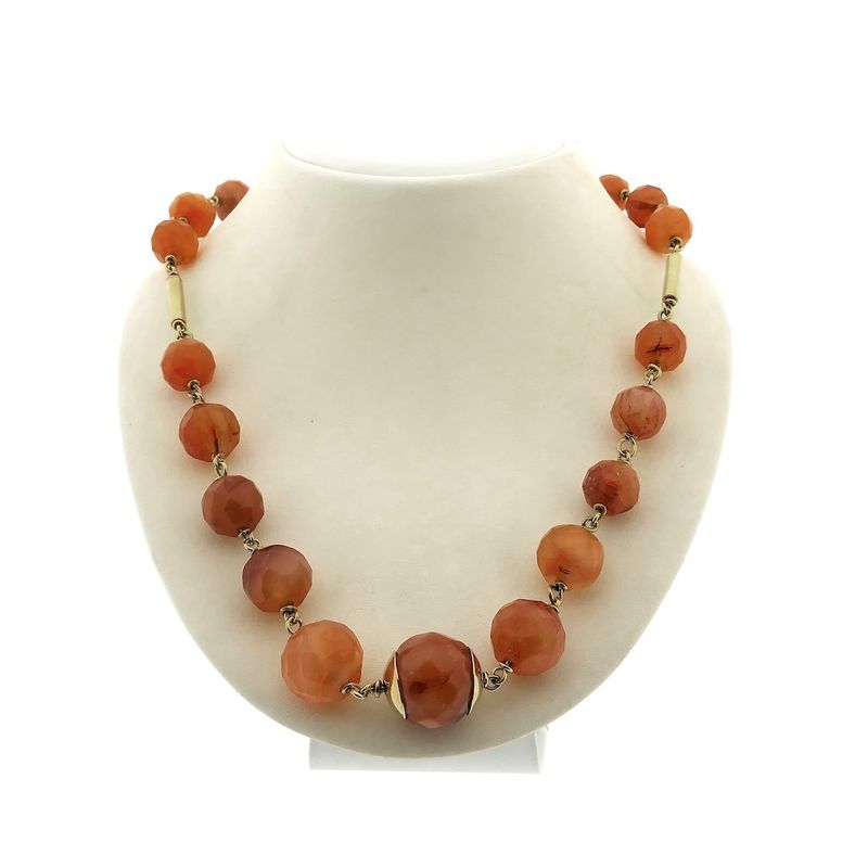 Image 10 of Carnelian bead necklace strung on gold