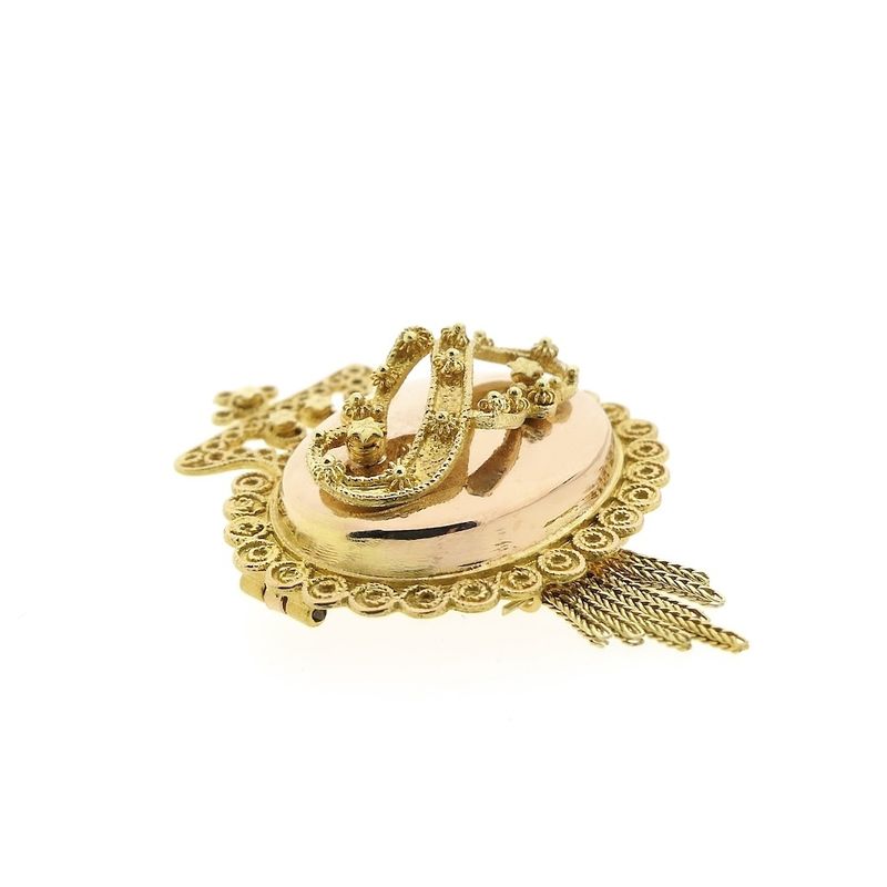 Image 3 of Antique two-tone gold brooch of a cap bell