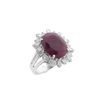 Image 1 of White gold solitaire ring with ruby ​​and diamond; 1.45 ct.