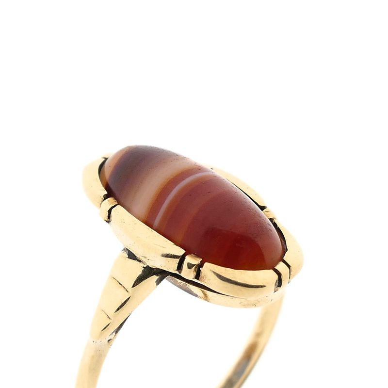 Image 3 of Gold Ring with Carnelian & Band Agate
