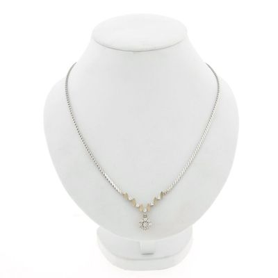 Image 1 of Bicolor Gold Necklace with Fixed Pendant and Diamonds; 0.45 ct.