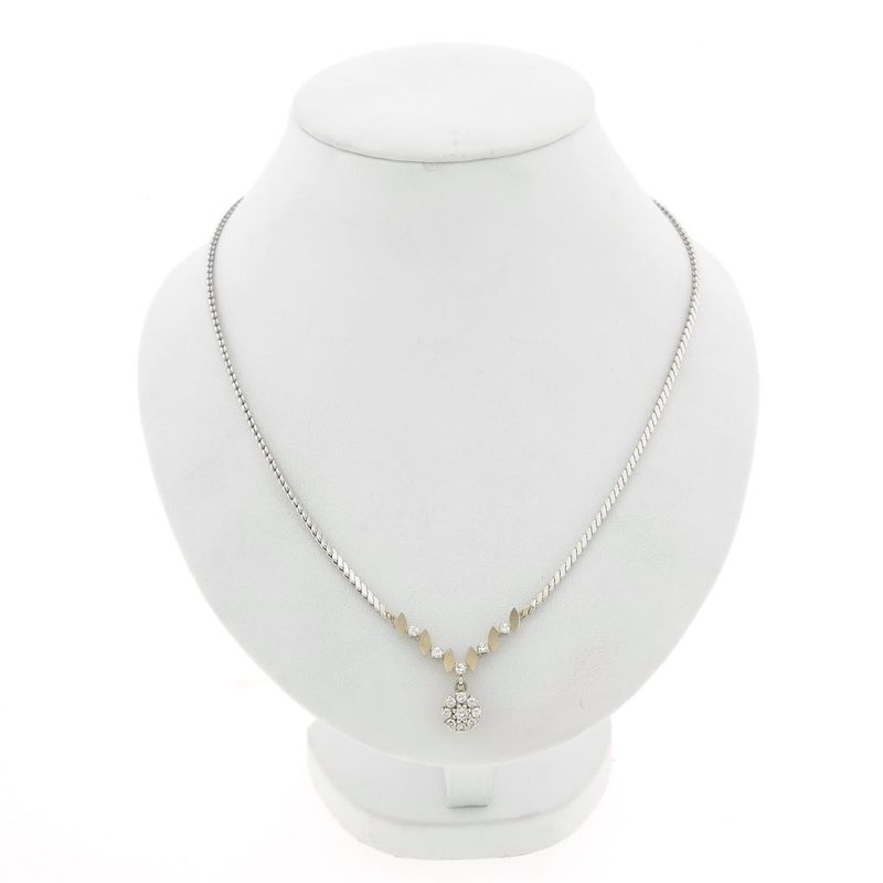 Image 1 of Bicolor Gold Necklace with Fixed Pendant and Diamonds; 0.45 ct.