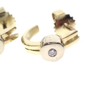 Image 2 of Bicolor gold semi-circular stud earrings with diamond; 0.02 ct.