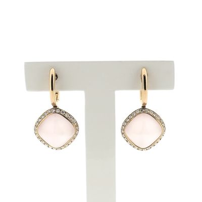 18-karat gold stud earrings set with rose quartz and diamonds | 0.28 ct. | Tirisi Image 1 of 18-karat gold stud earrings set with rose quartz and diamonds | 0.28 ct. | Tirisi