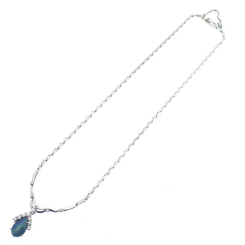 Image 10 of White gold cobra link necklace with triple opal and diamonds; Approx. 0.38 ct.
