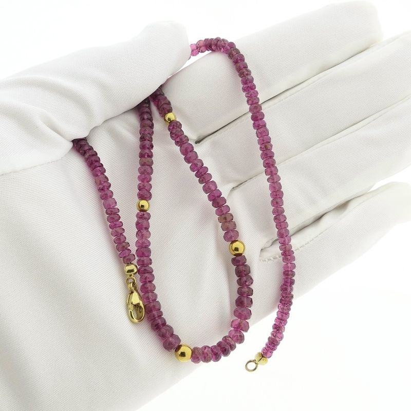 Image 12 of Pink tourmaline beaded necklace with gold clasp | 45.5 cm