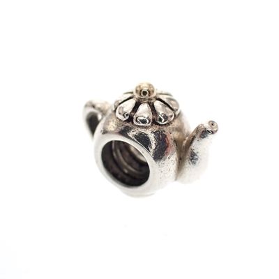 Image 1 of Pandora charm; Silver with gold; Teapot Charm