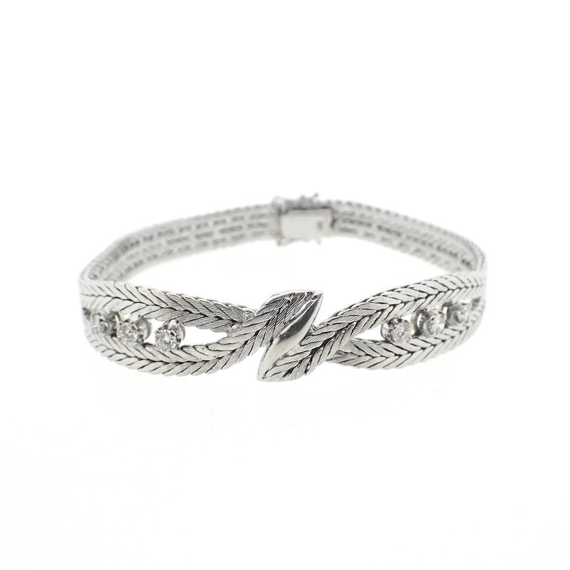 Image 1 of White gold herringbone link bracelet with diamonds; 0.48 ct.