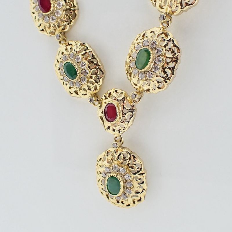 Image 7 of Golden oriental necklace with ruby ​​and emerald