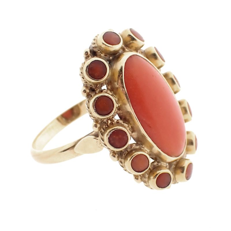 Image 5 of Gold entourage ring with red coral | Vintage