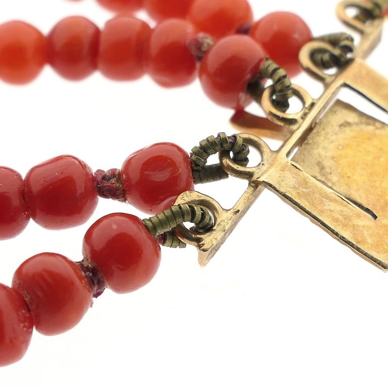 Image 6 of Antique red coral beaded bracelet with gold clasp.