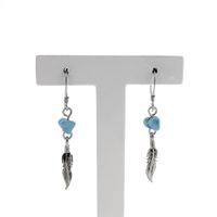 Silver feather earrings with turquoise