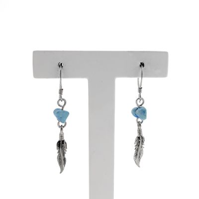 Image 1 of Silver feather earrings with turquoise