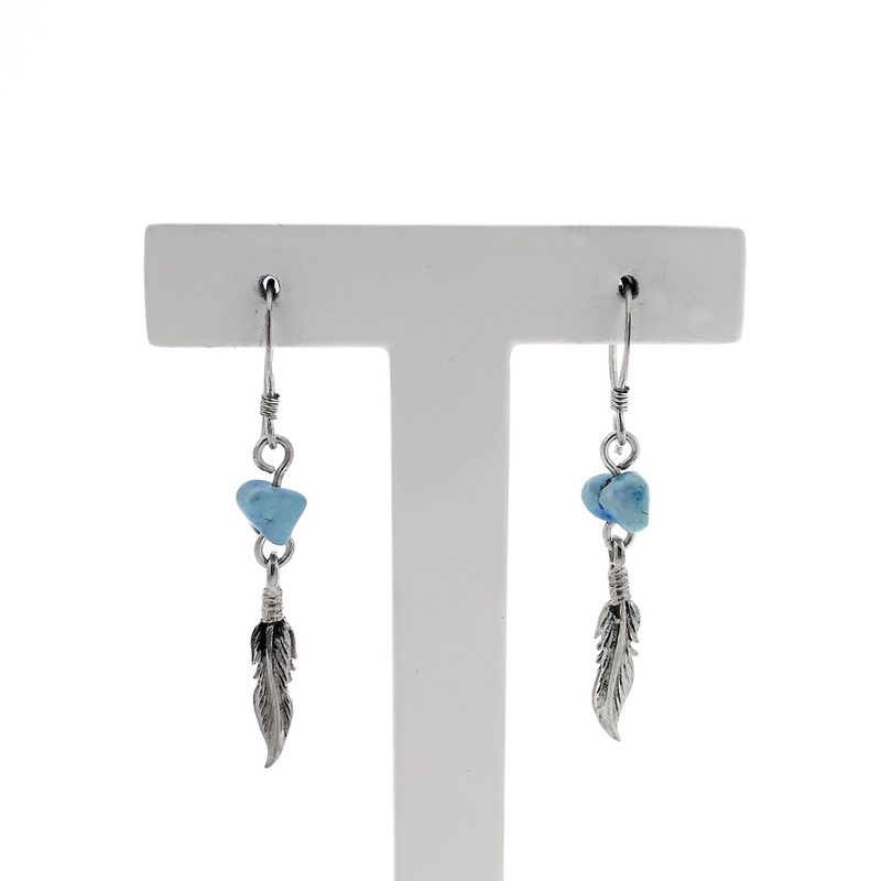 Image 1 of Silver feather earrings with turquoise
