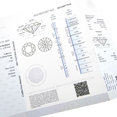1.00 ct. Brilliant cut diamond; Color I; Quality I2 + AIG Certificate Image 2 of 1.00 ct. Brilliant cut diamond; Color I; Quality I2 + AIG Certificate