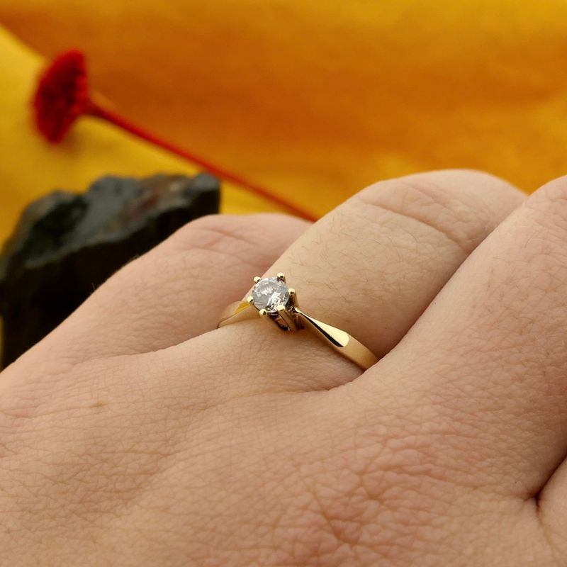 Image 3 of Golden solitaire ring with zirconia