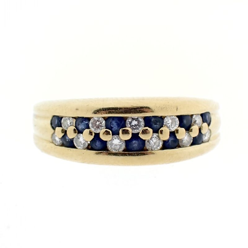Image 5 of Gold double row ring with sapphires and diamonds