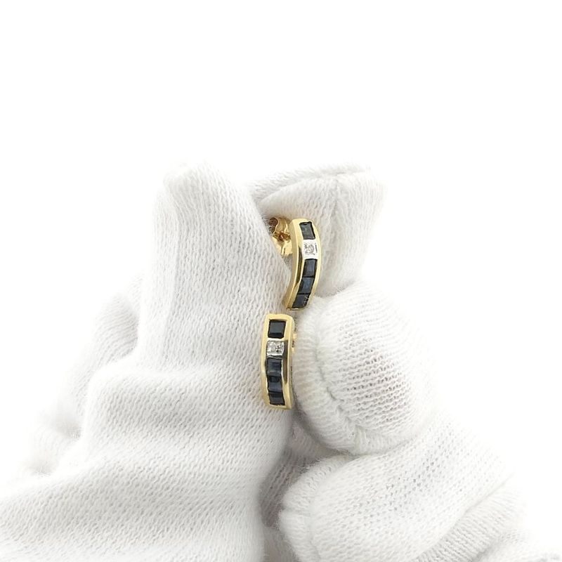 Image 6 of Gold earrings with sapphire and diamonds; 0.01 ct.
