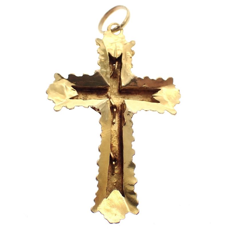 Image 4 of 19th century gold pendant of a cross with corpus INRI; Filigree