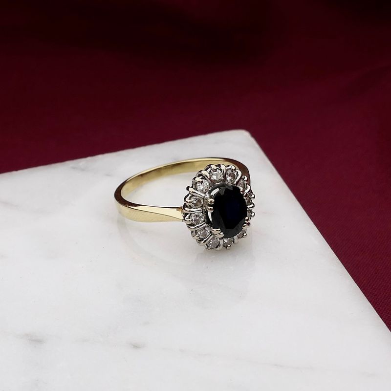 Image 2 of Gold Ring with Sapphire and Diamonds; 0.24 ct.