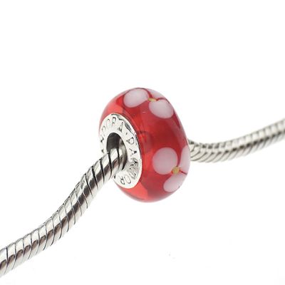 Image 2 of Pandora charm; Silver; Red/White Flower