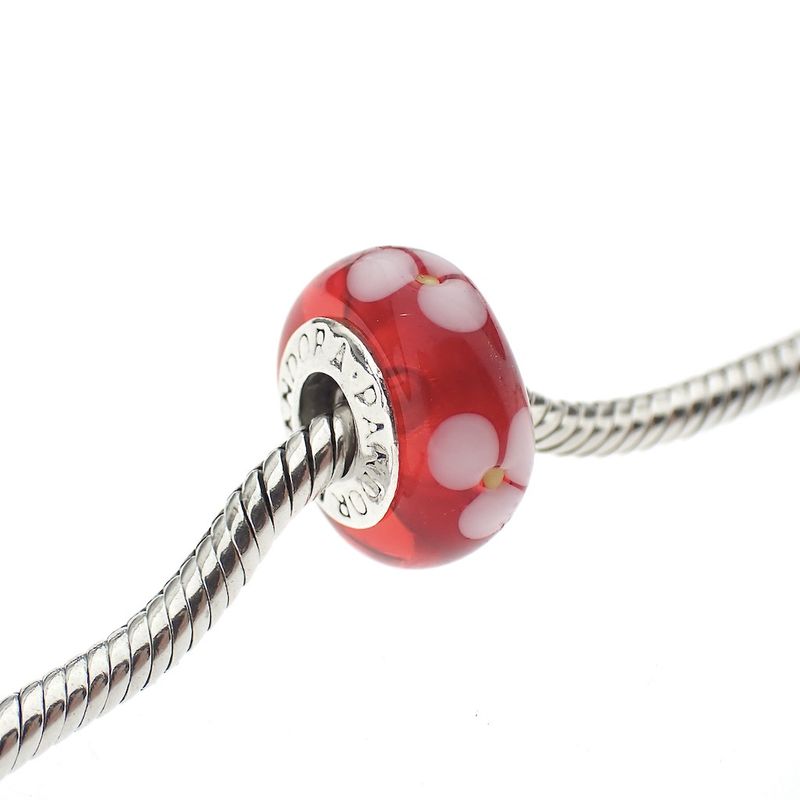 Image 2 of Pandora charm; Silver; Red/White Flower