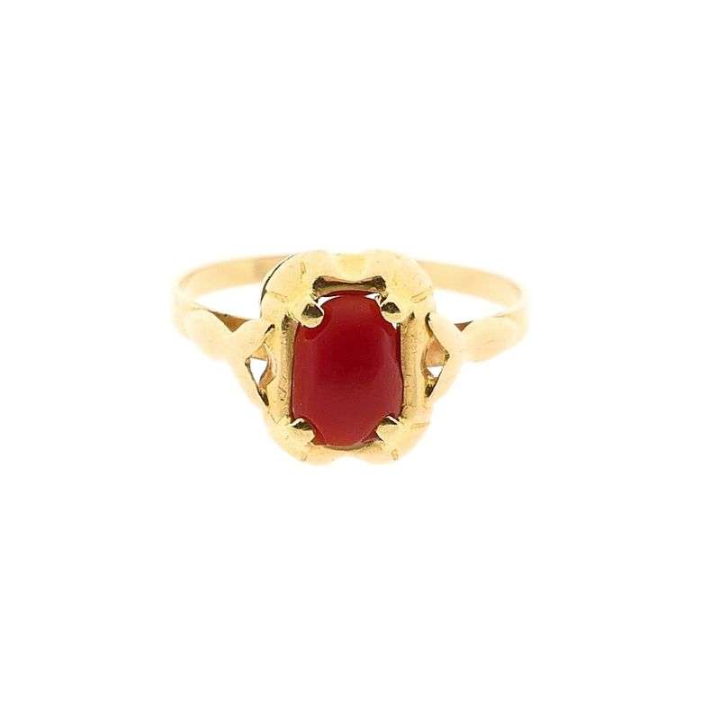 Afbeelding 3 van 18 Krt. antiek gouden ring met bloedkoraal