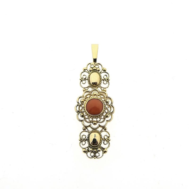 Image 1 of Antique gold pendant with blood coral