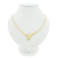 Gold bar link necklace with fixed pendant and zirconia