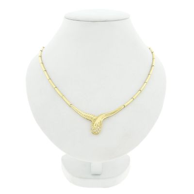 Image 1 of Gold bar link necklace with fixed pendant and zirconia