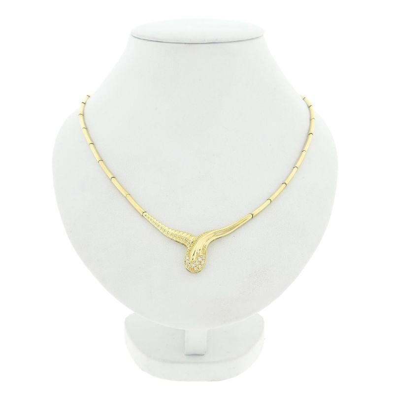 Image 1 of Gold bar link necklace with fixed pendant and zirconia