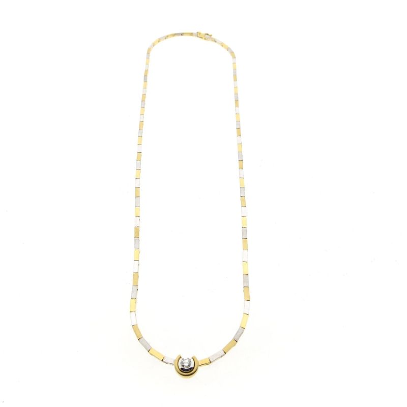 Image 5 of Bicolor Gold Bar Link Necklace with 0.25 ct Diamond; 18K; 46 cm