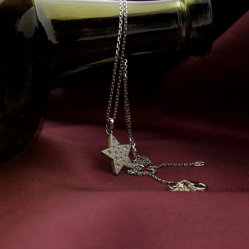 Image 2 of Platinum anchor link necklace with diamond star pendant