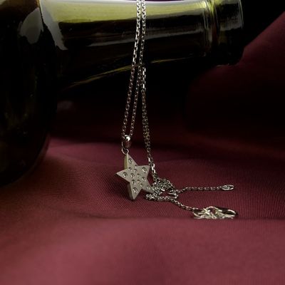 Platinum anchor link necklace with diamond star pendant Image 2 of Platinum anchor link necklace with diamond star pendant