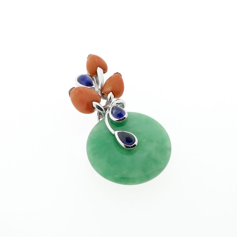 Image 2 of White gold pendant with jade, red jasper and sapphire