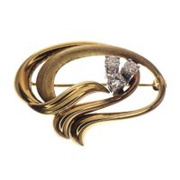 Golden fantasy brooch with diamonds; 0.30 ct.