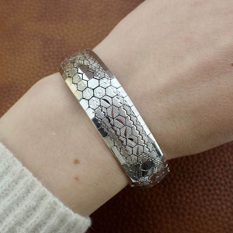 Image 4 of Silver wide link bracelet; Rhodium plated | 19 cm