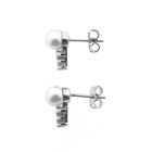 Image 3 of White gold stud earrings set with diamonds and a pearl | 0.17 ct.
