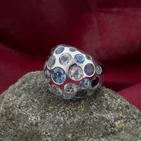 White gold domed ring with aquamarine and amethyst